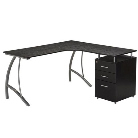 Back2Basics Modern L- Shaped Computer Desk with File Cabinet & Storage, Espresso - 30 x 59 x 55 in. BA2647836